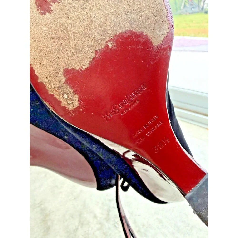 Vintage Yves Saint Laurent Black Velvet Red Sculptural Wedge Heels 38.5 - Picture 5 of 6